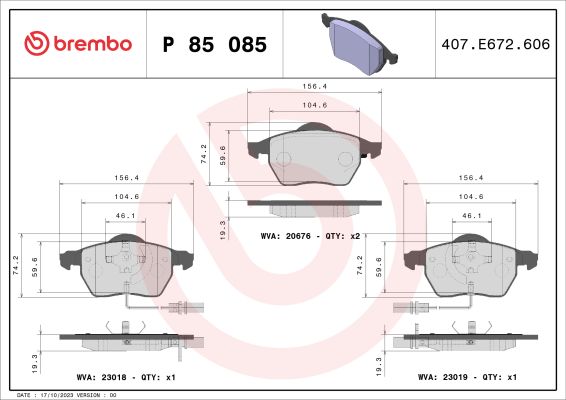A.B.S. P 85 085 BREMBO BREMSBELÄGE, RICHTUNGSGEBUNDEN Bremsbelagsatz, Scheibenbremse